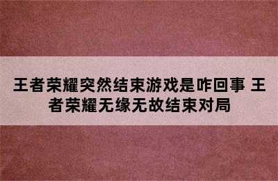 王者荣耀突然结束游戏是咋回事 王者荣耀无缘无故结束对局